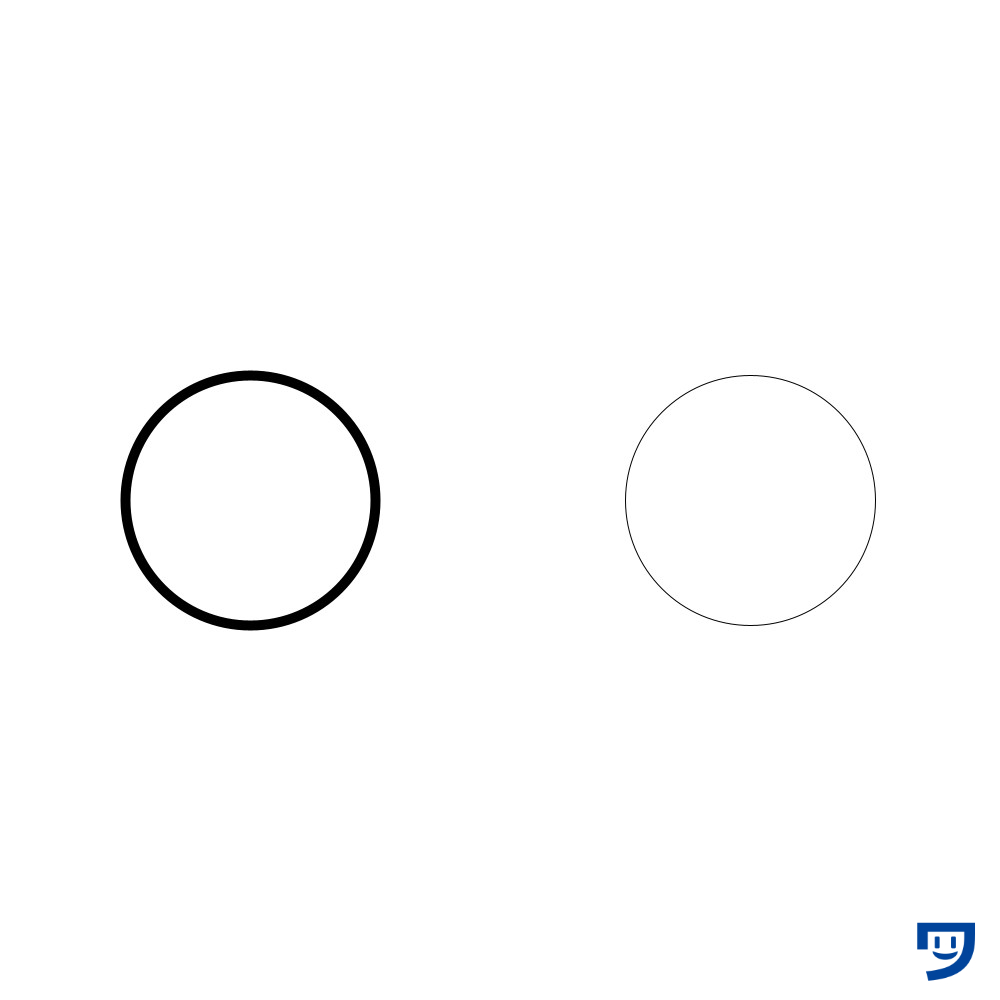 Processingの太い輪郭線と細い輪郭線の円です。