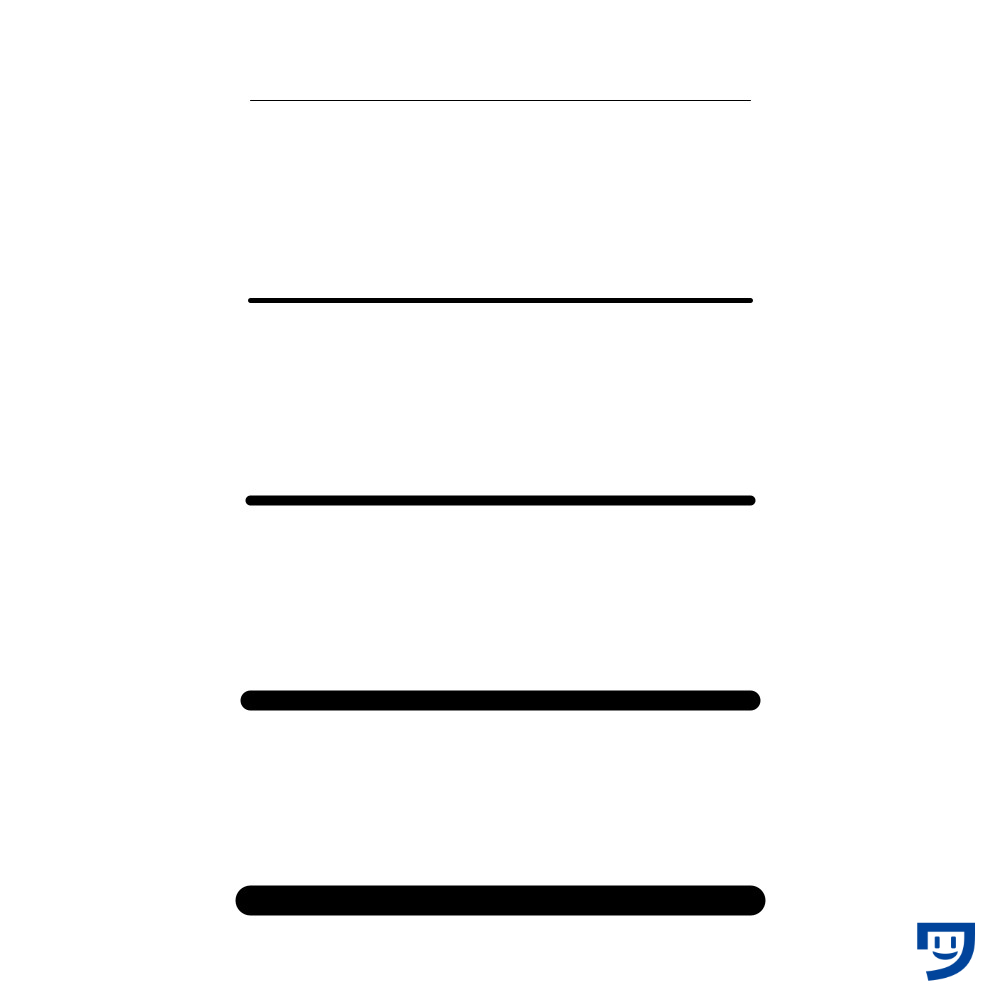 Processingの線の輪郭線の太さの違い5種類。