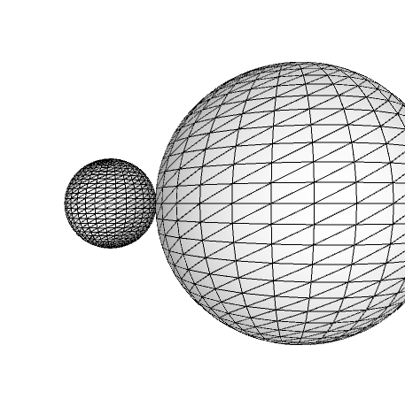 Processingのsphere()関数を使って球体を2つ描く