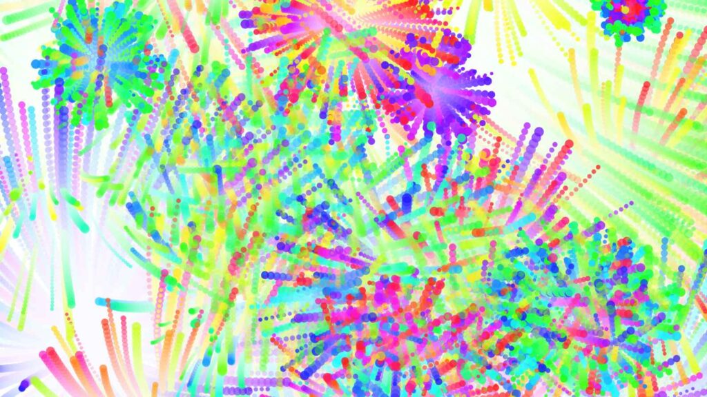 カラフルな花火が全体に広がっている。