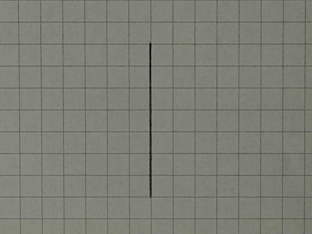 正面が角の直方体の描き方STEP1:手前の垂直な角となる直線を1本引いた状態。