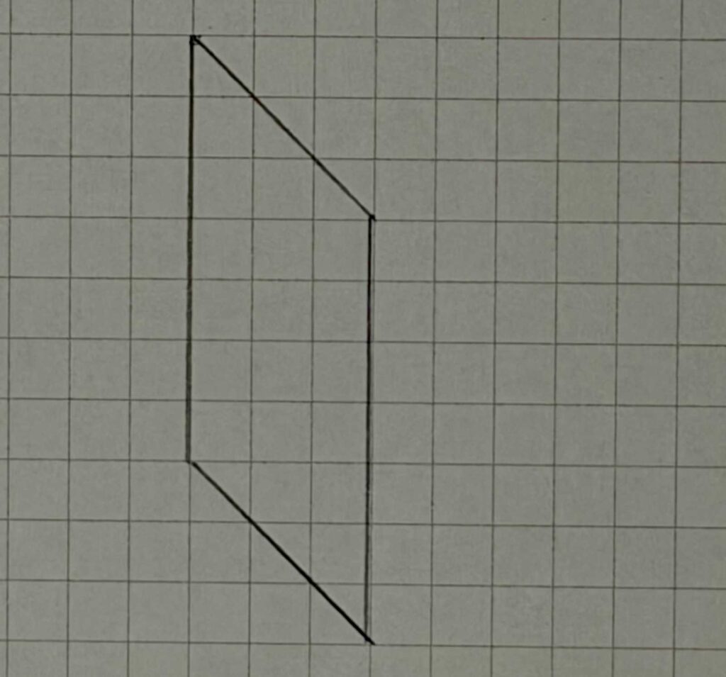 正面が角の直方体の描き方STEP2:垂直線から左側の面が完成。