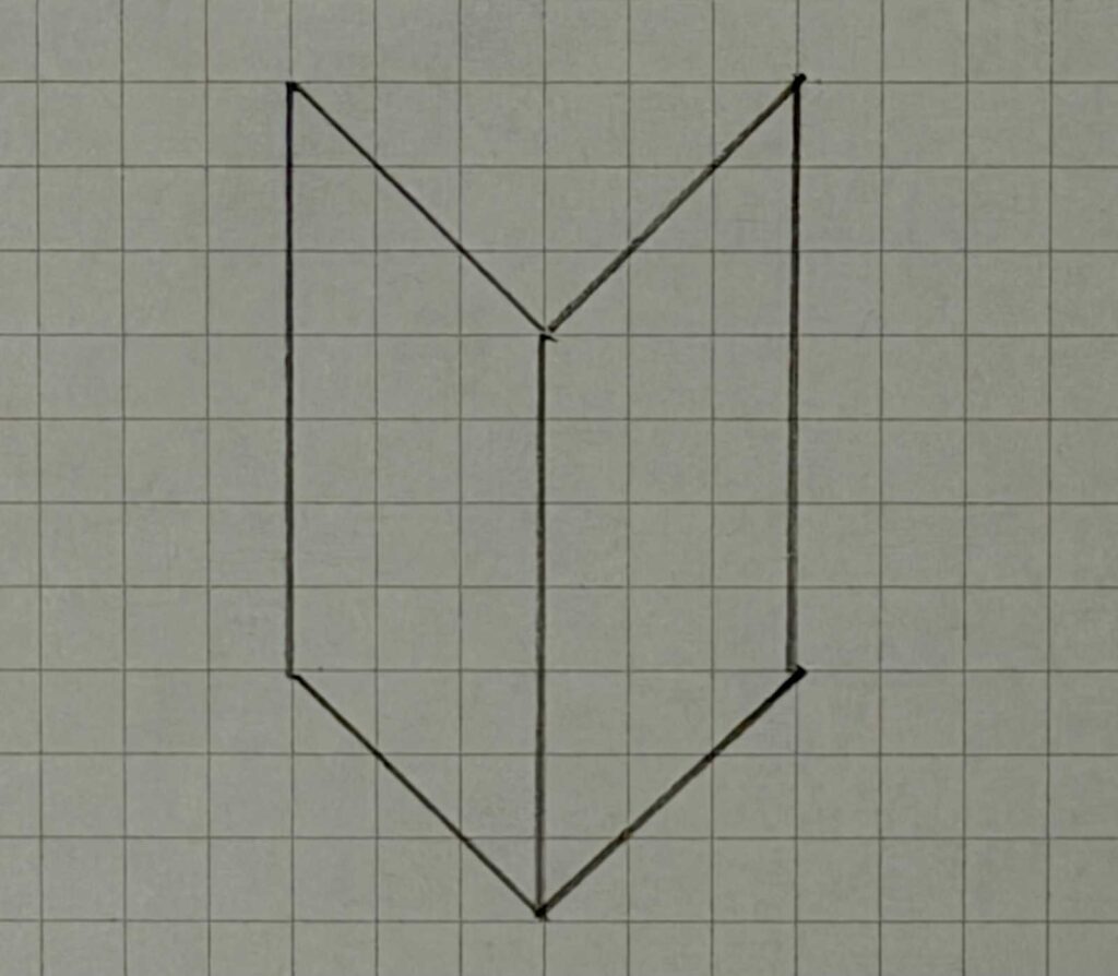 正面が角の直方体の描き方STEP3:右側の面が完成。