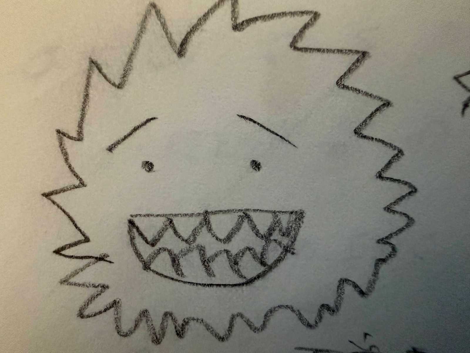 ギザギザの歯を共通項に、目や眉の形で「優しさ」「邪悪さ」「愛嬌」を表現し分けたキャラクターたちのクローズアップ。優しさと可愛らしさがある。